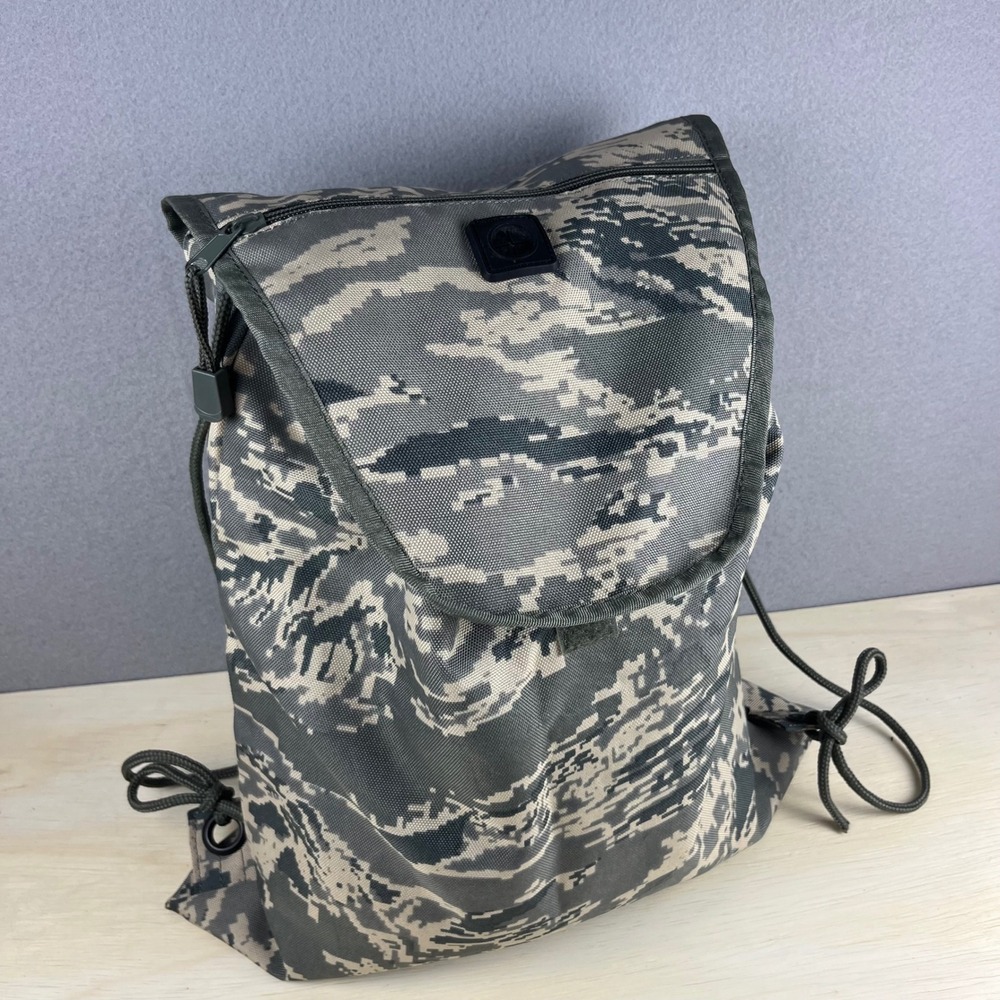 Digital Camo Drawstring Backpack Grey Tiger Stripe Cinch Bag with Zipper Pocket